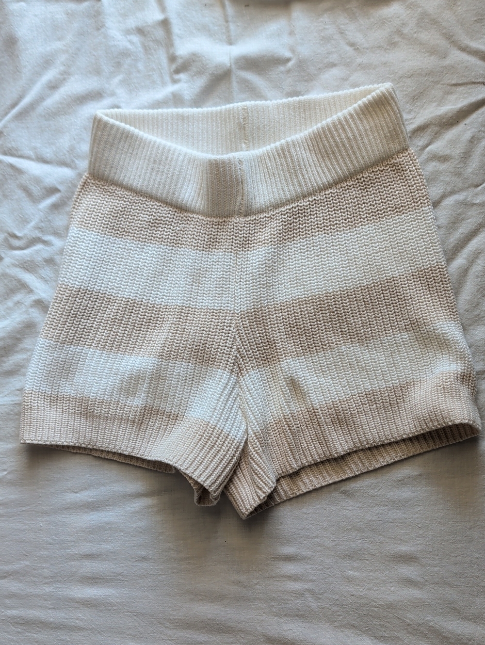 Sincerely Jules Cream & Beige Striped High-Waist Knit Shorts